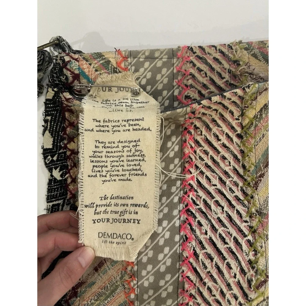 Demdaco Recycled Cross Body Bag Quilted Patchwork Woven Bohemian Festival Earthy